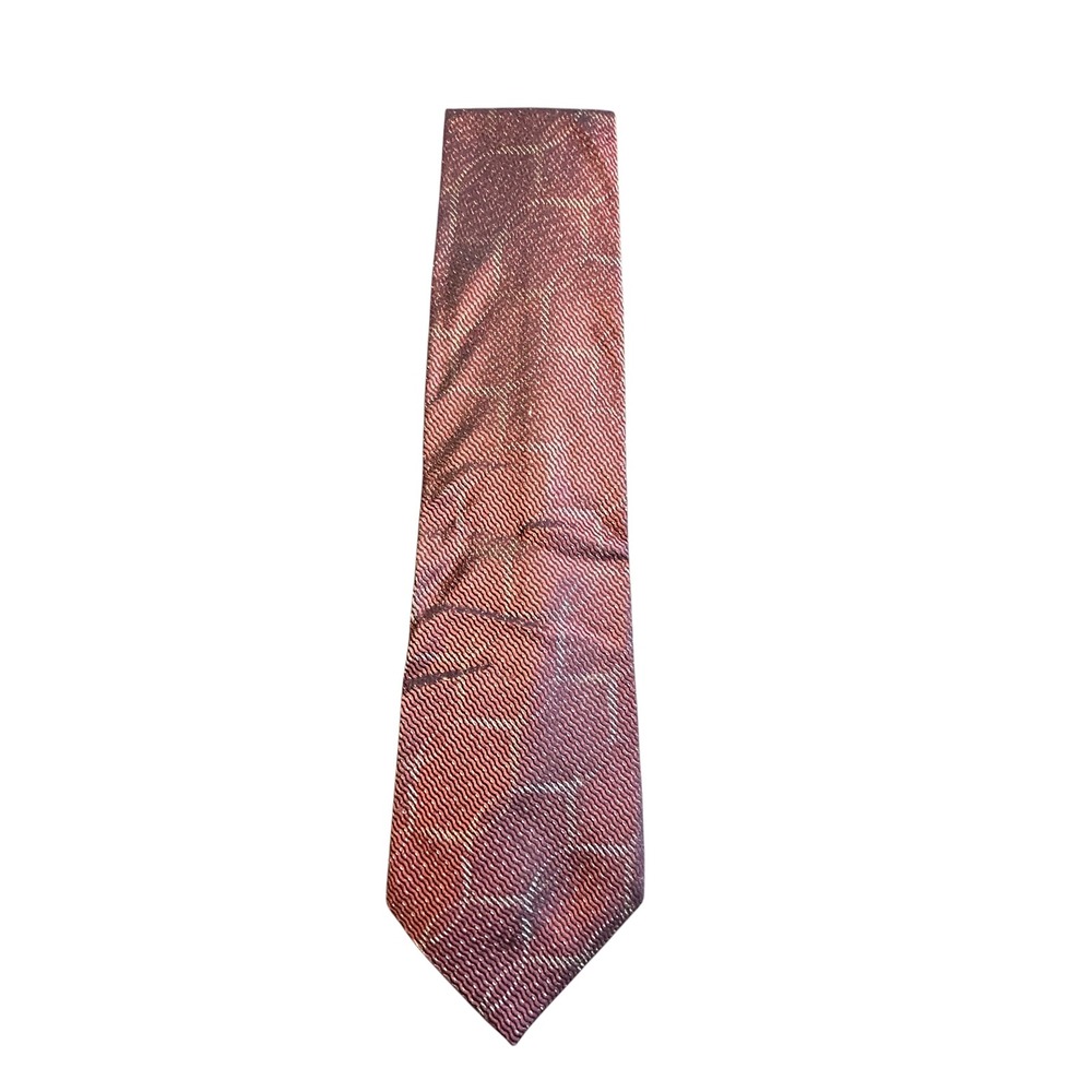 Kenneth Cole New York Mens Burgundy Bronze Textured Geometric Silk Blend Tie